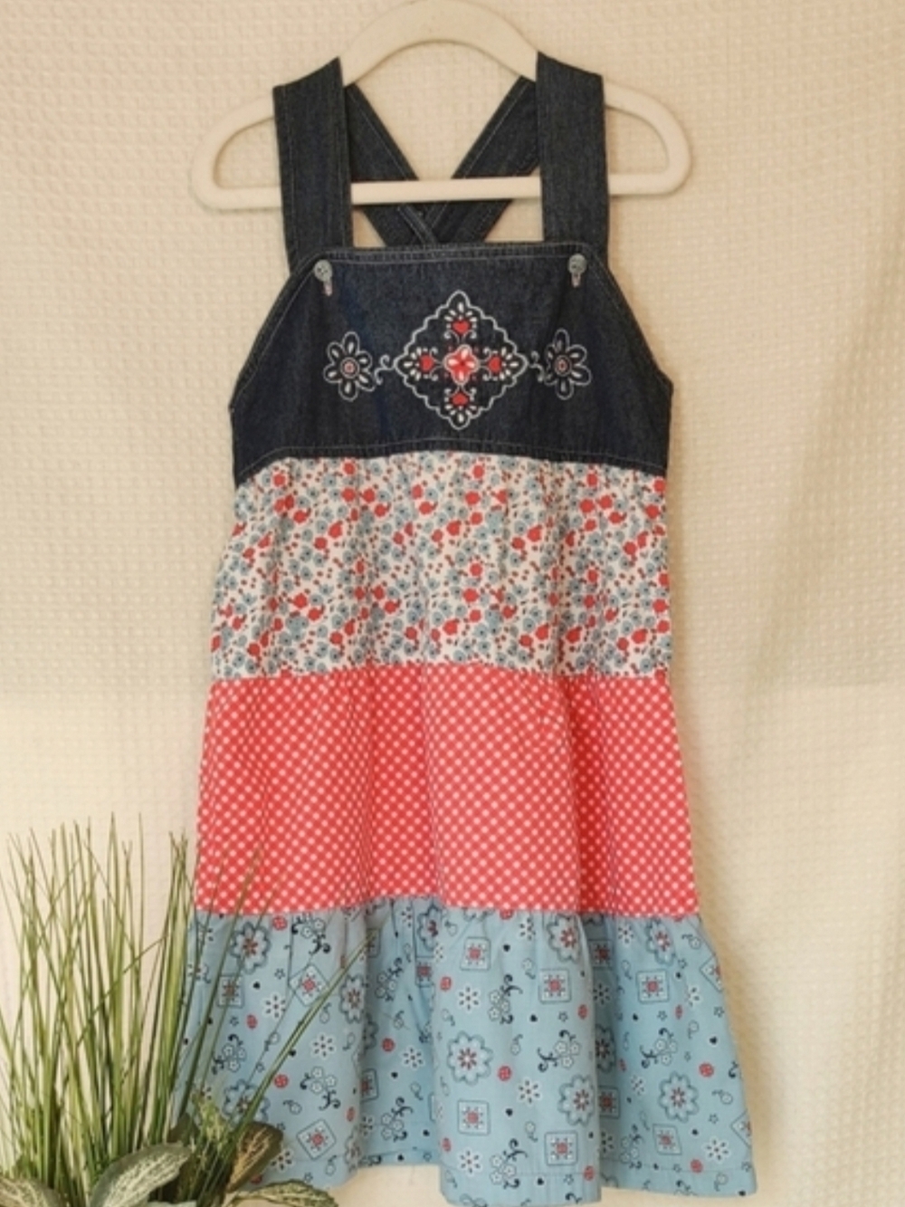 Kid Zone Girls Denim Jumper Tier Dress Size 6X